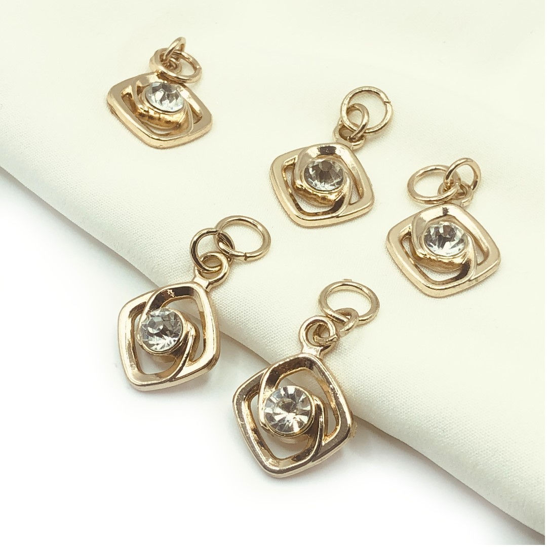 High Quality 20x15MM Champagne Gold Color Plated Brass Rhinestone Charms Pendant