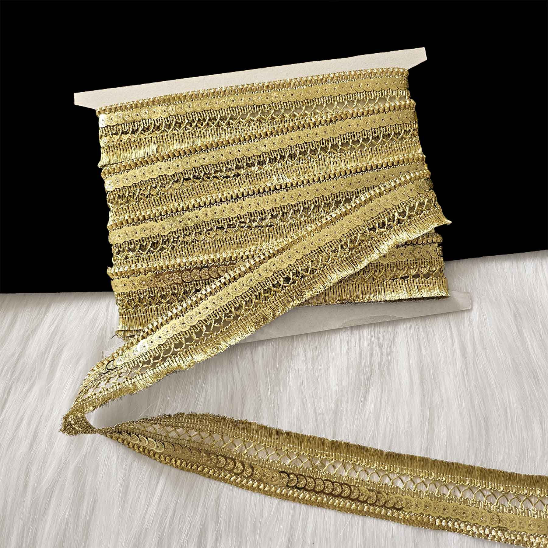 Golden Shiny Frill Border Sequins Lace Trims 4cm Wide 10Yards Length