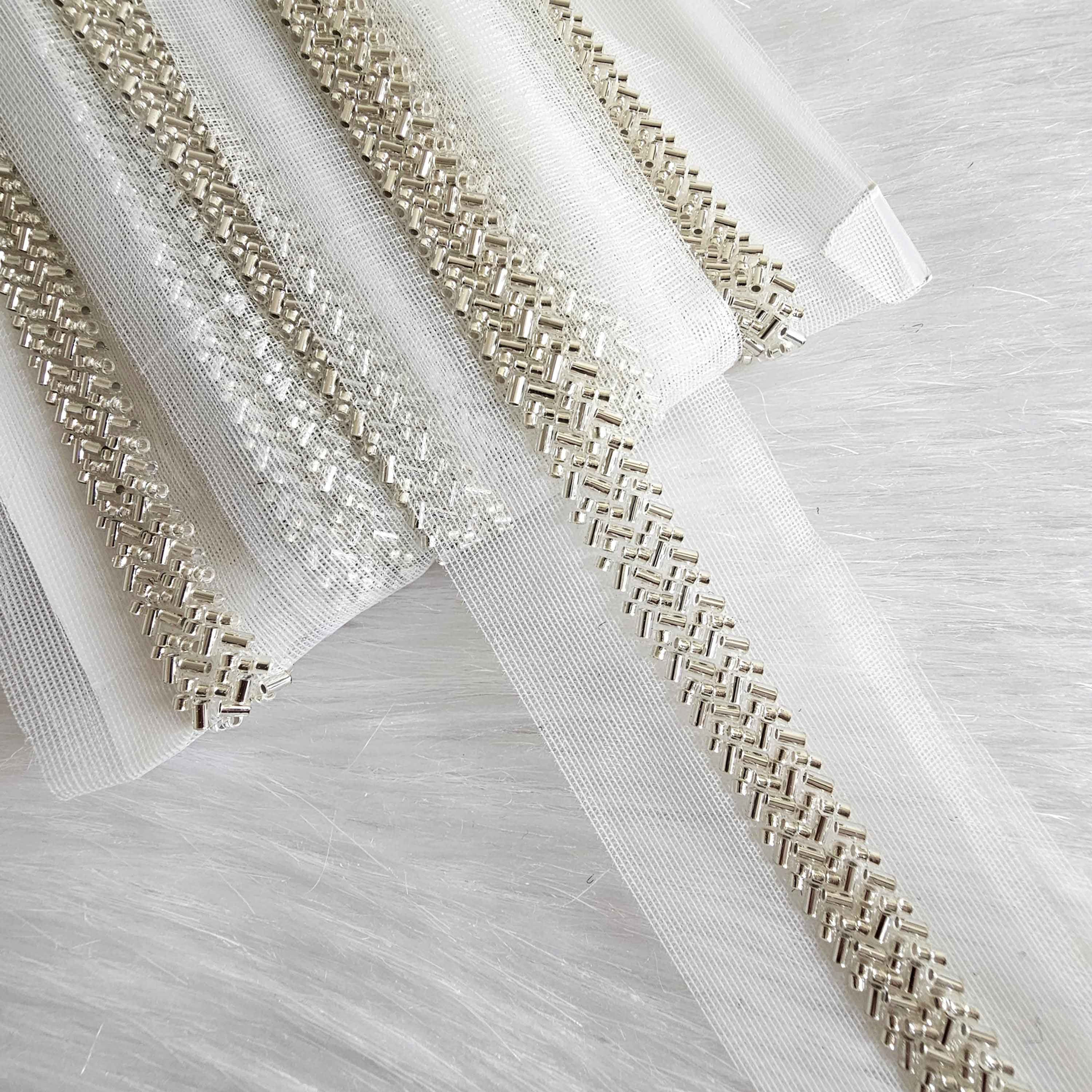 Silver Beads Embroidery Border lace