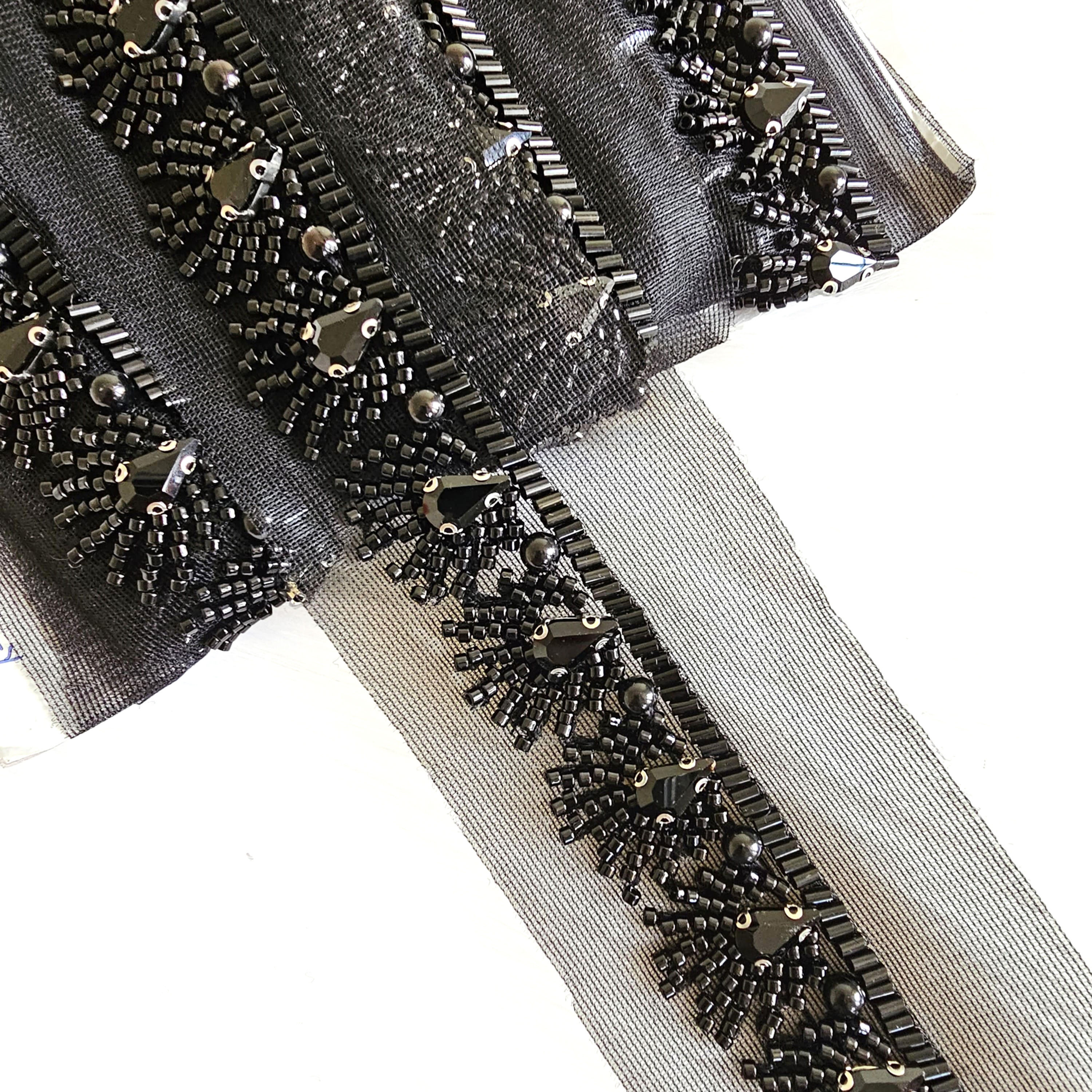 Black Hand Embroidery Border Lace 3cm Wide for DIY Crafts Sewing