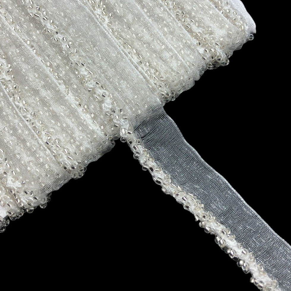 Silver Beaded Border Ribbon Trim