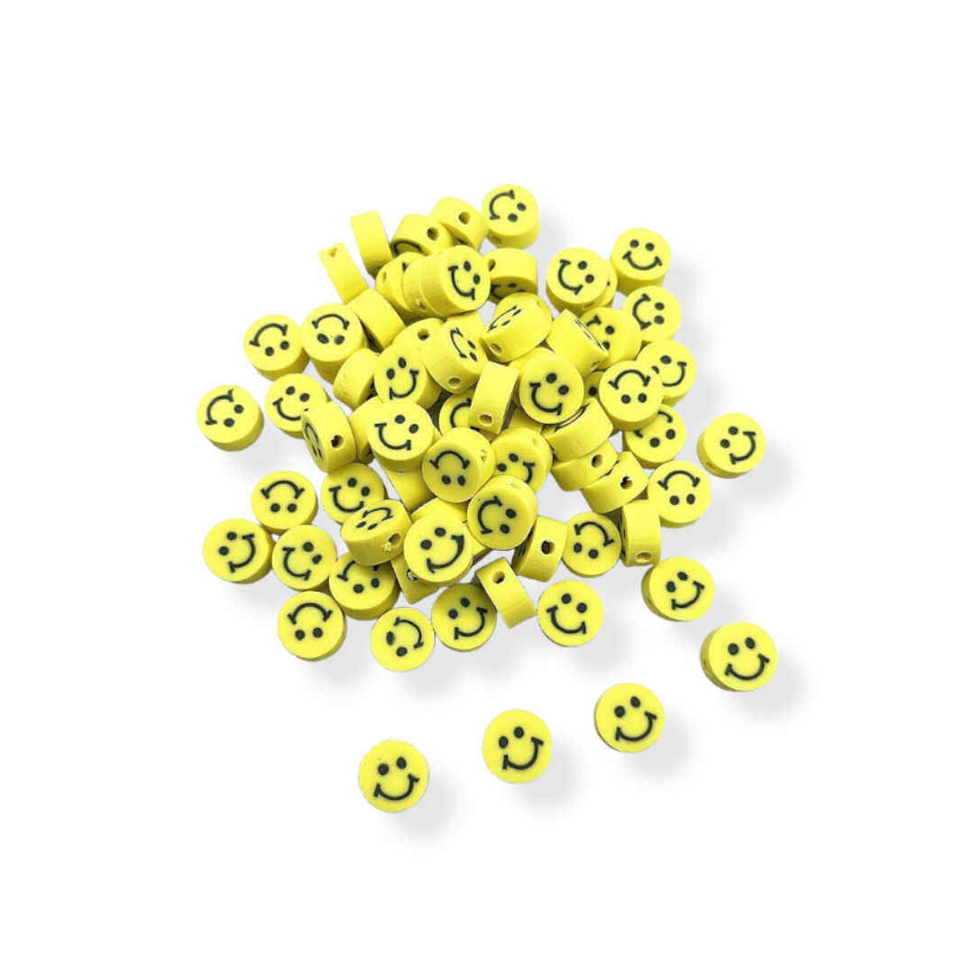 Yellow Smiley Face Round Polymer Clay Beads Pack of 50 for Crafts and Jewelry
