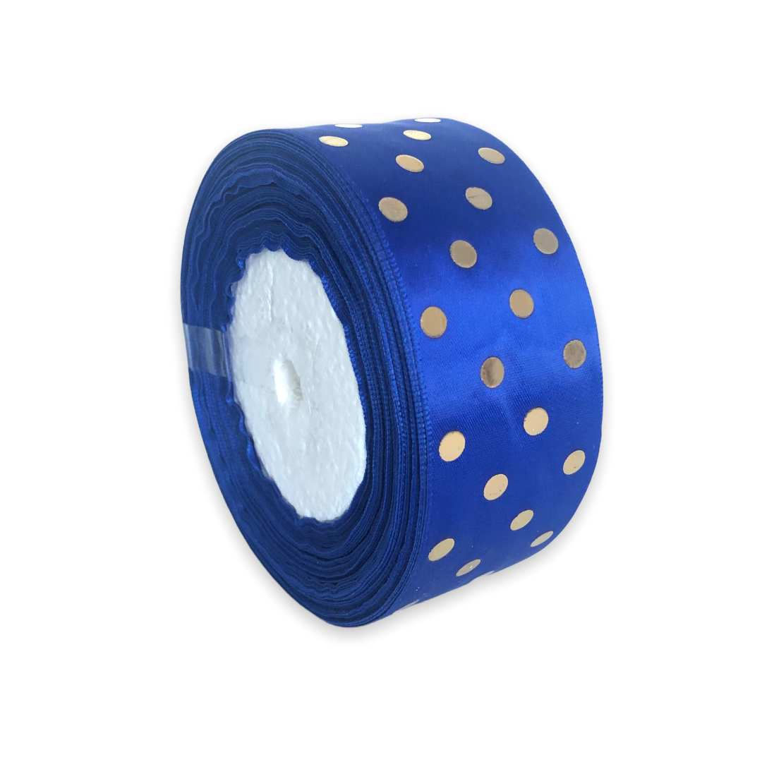 Royal Blue Ribbons With Glossy Gold Polka Dots 1.5"inch 20Yards For Craft