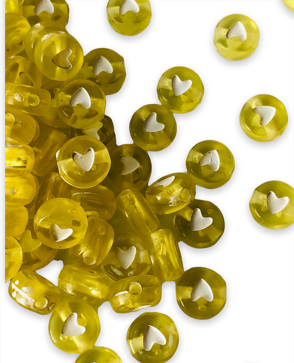 Thumbnail: Transparent Acrylic Beads, Flat Round with White Heart 170Pieces