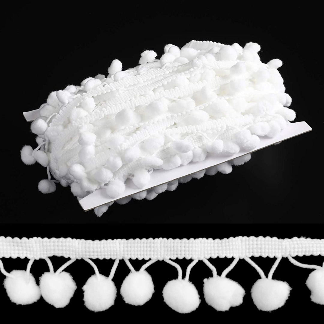 White color pompom fringe trims
