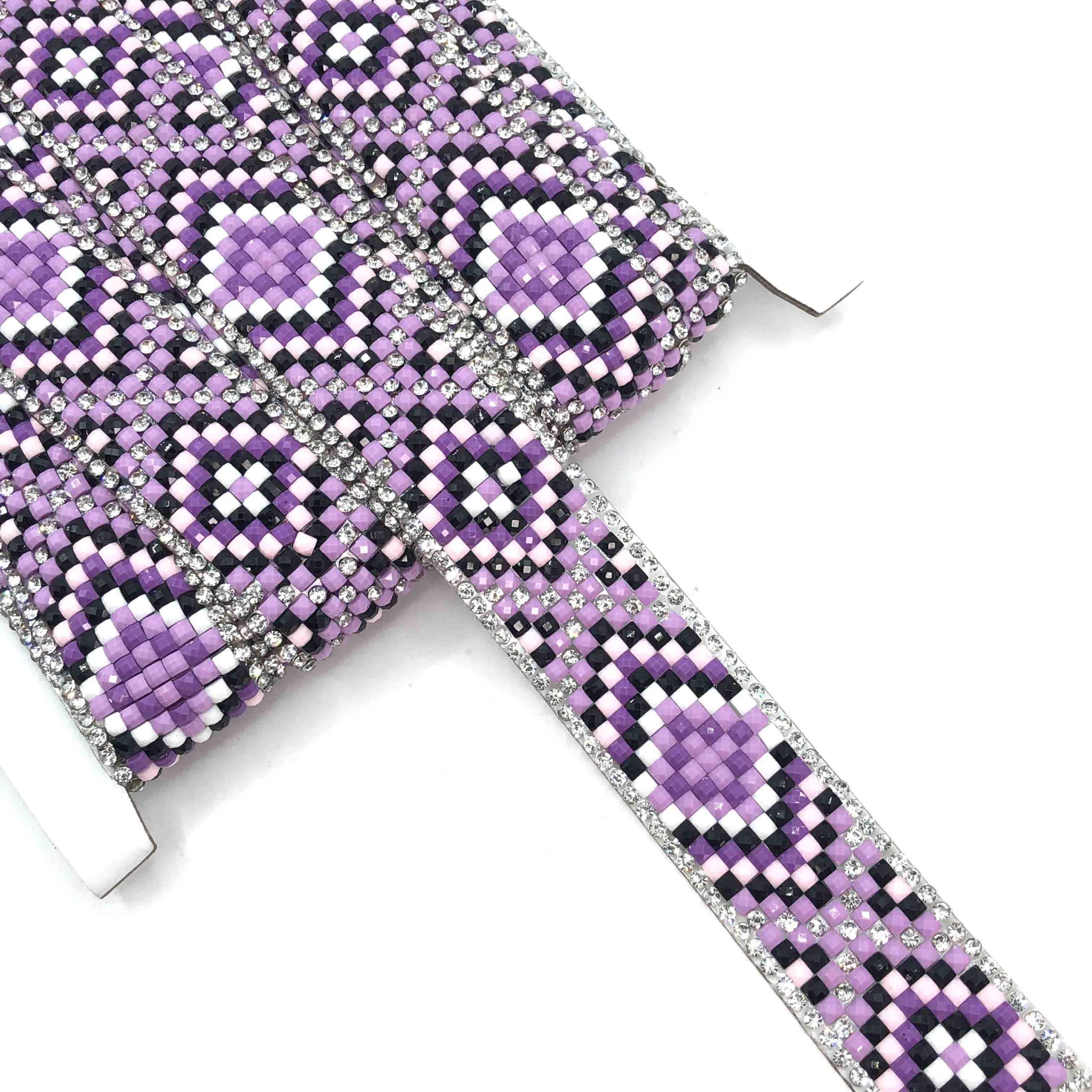 Rhinestone Acrylic 2cm Wide Geometric Border Trims Iron on Lace for DIY Crafts