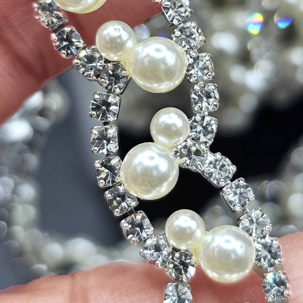 Thumbnail: Silver Rhinestones Crystal Pearl Chain Trims