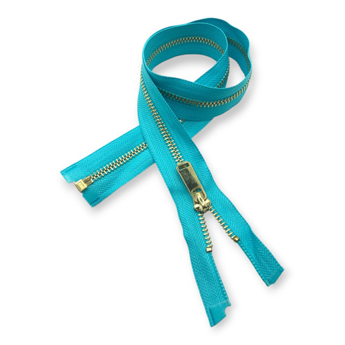 60CM Turquoise Golden Slider Brass Separating Metal Zipper for Jacket ...