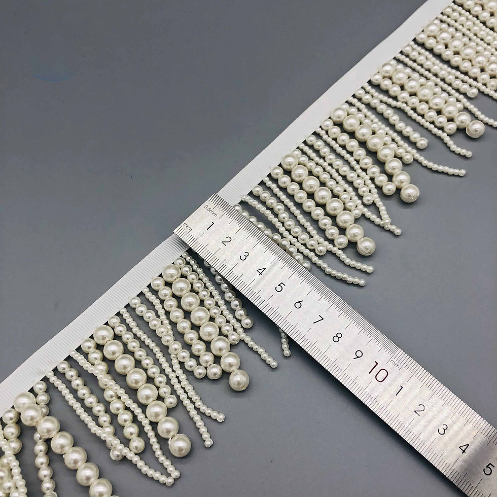 Thumbnail: Ivory Pearl Tassel Fringe Trim Lace
