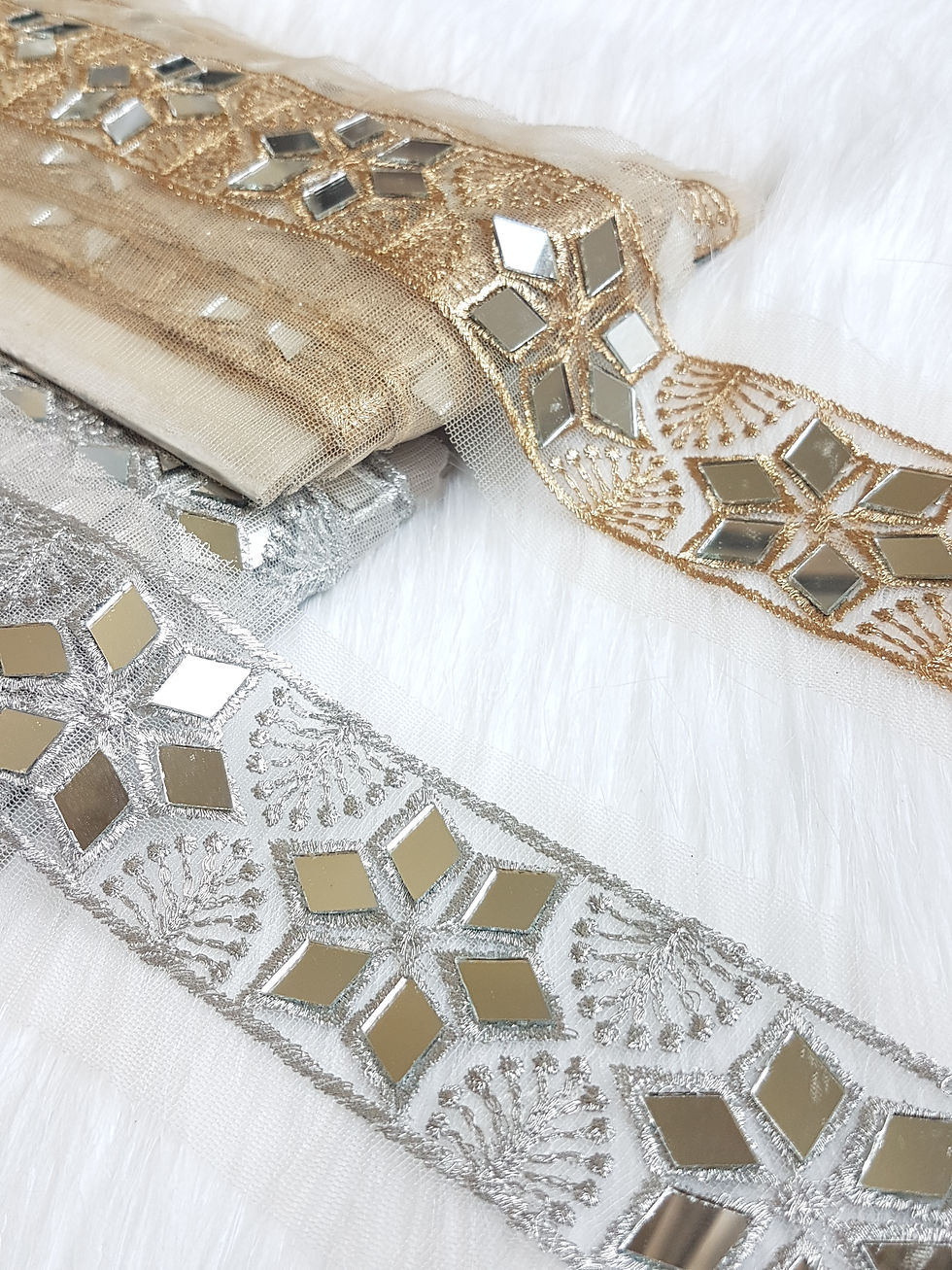 Beautiful Border Lace With Mirror and Shiny Zari Work Gold & Silver Width 4.5cm