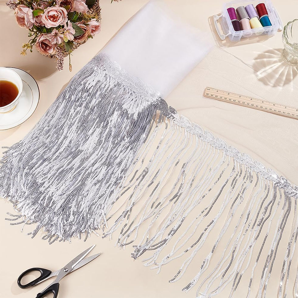 Thumbnail: Silver Sequins French Lace Fringe Border Trims 30cm Wide by Yards for Sewing