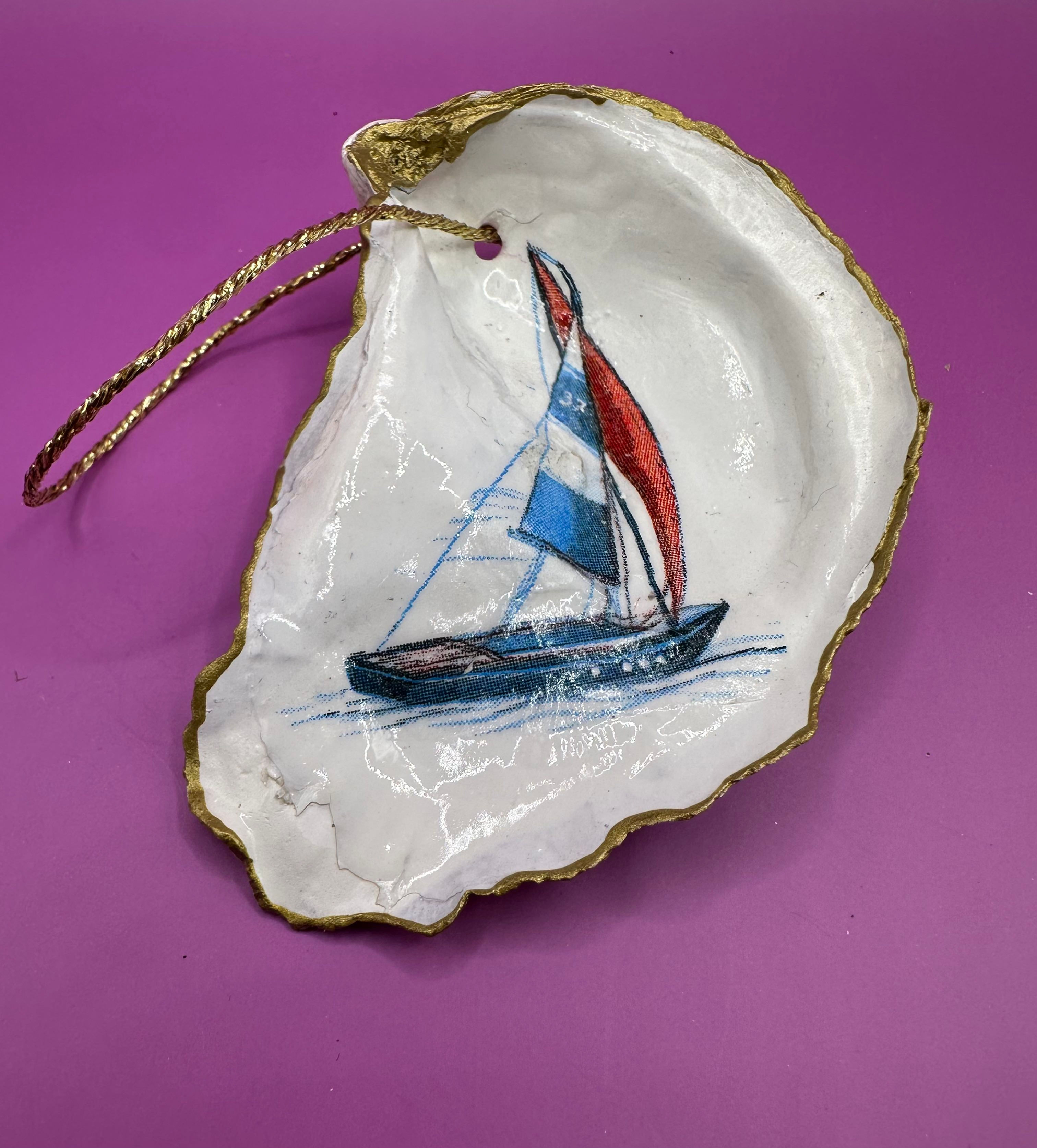 Sail Away 1 Oyster Shell Bottle Ornament