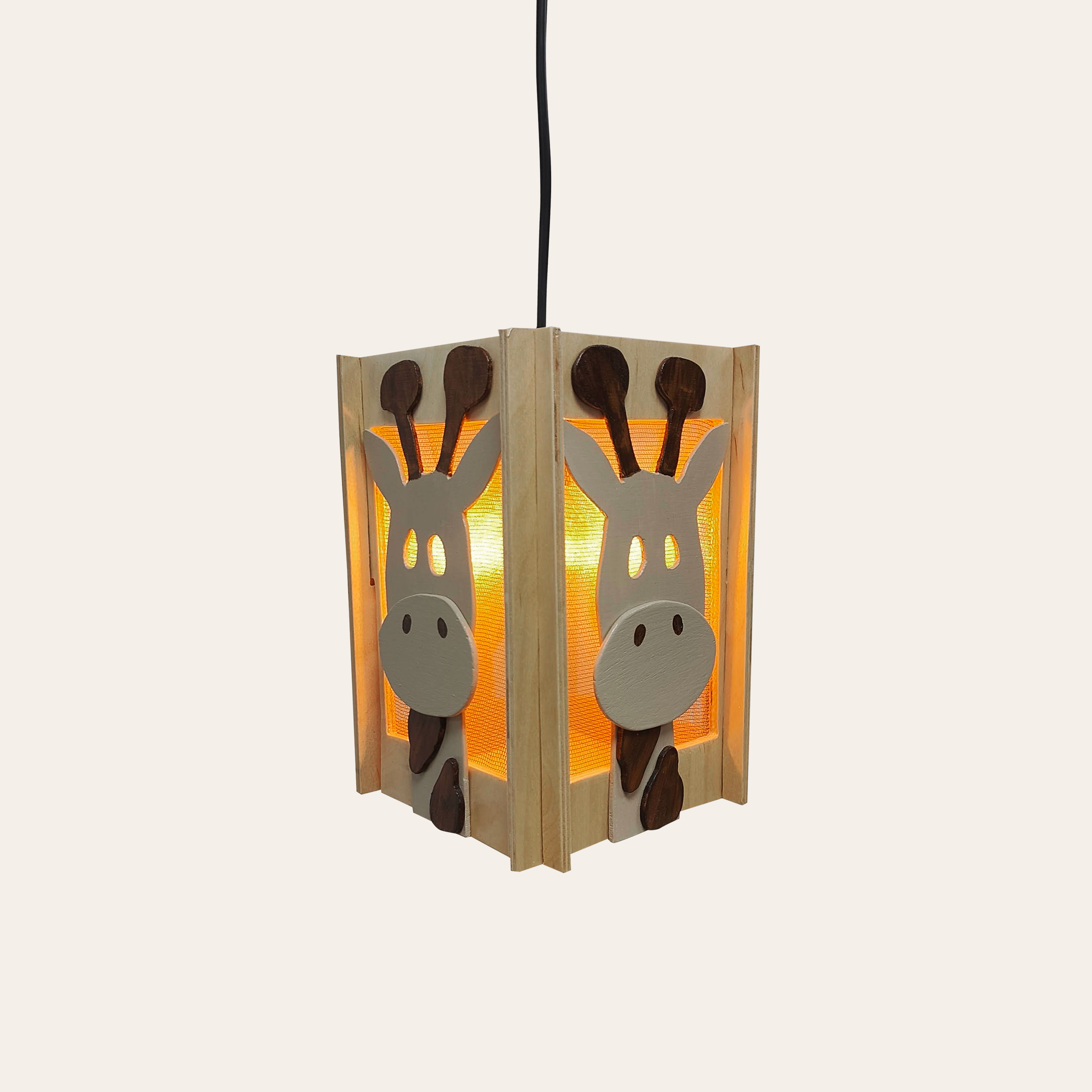 Houten Giraffe Lantaarn met lamp