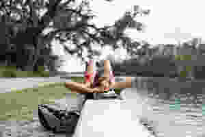 Woman laying on ledge Ocala National Forest