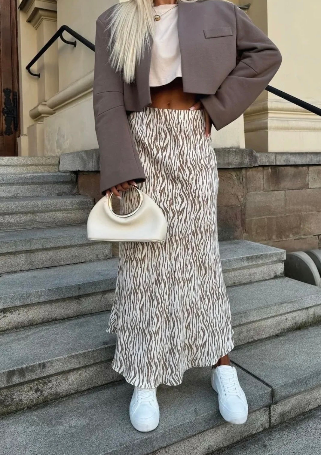 Jupe satinée zébrée crème beige 