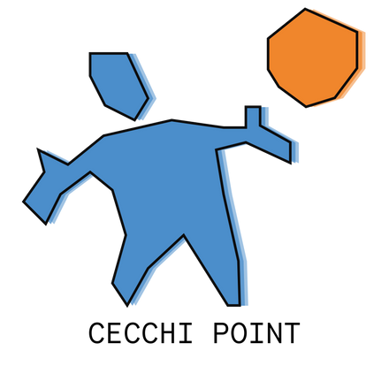 Cecchi Point - Circoscrizione 7, logo re-immaginato con un stile semplificato e squadrato utilizzando i colori arancio(#f1892e) e azzurro(#4b8fcd) e sotto la scritta "Cecchi Point" con il font NectoMono.