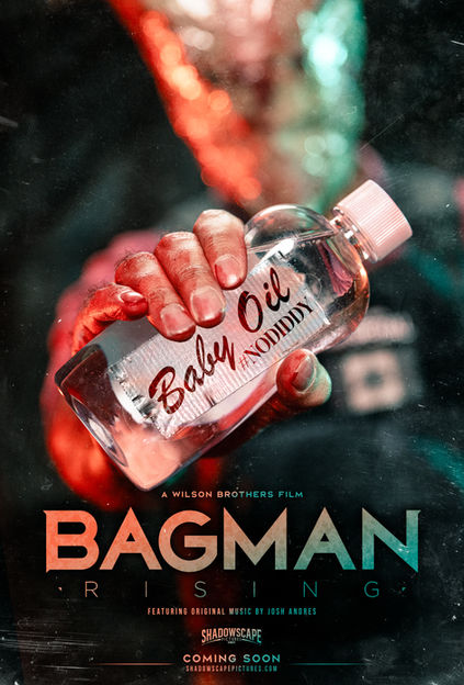 Poster for the movie Bagman Rising: A dark, intense action/crime film directed by Logan Wilson and Phillip Wilson, featuring the main character on a revenge mission after personal tragedies. Starring Phillip Wilson, Lee Savage, Neil Chase, and Sabina Goddard, the film follows a gripping story of vengeance and mystery.