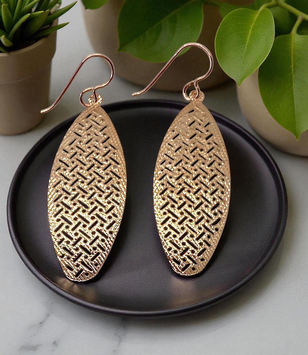 Thumbnail: Earrings Rose Gold Filigree Teardrops