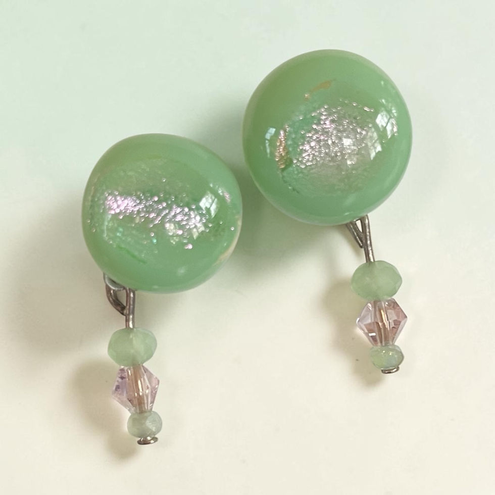 Thumbnail: Earrings Green/Pink Fused Glass