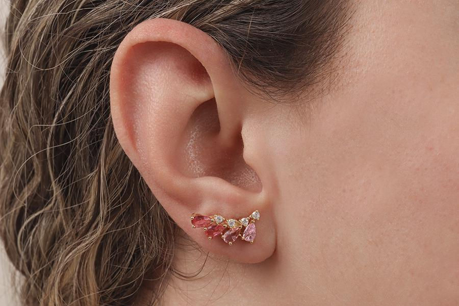 Brinco Ear Cuff Gotas Rosé com Zircônias