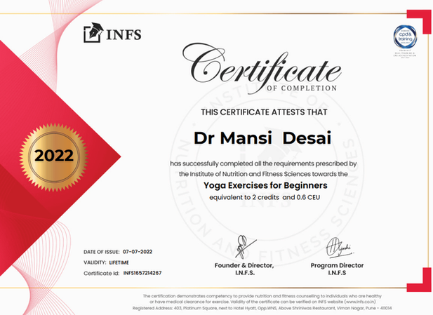 Certification on YOGA EXERCISES FOR BEGINNERS from INFS