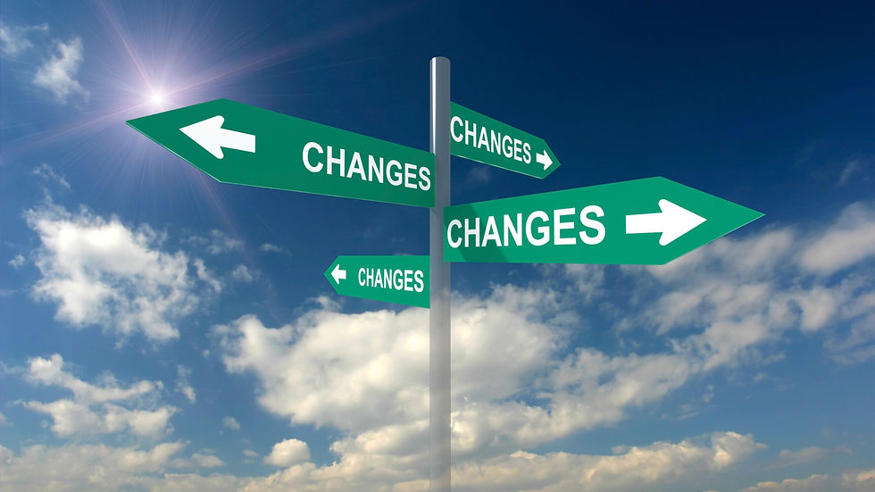 Directional signpost with multiple arrows labeled “changes” pointing in different directions under a blue sky, representing various change management models and frameworks.