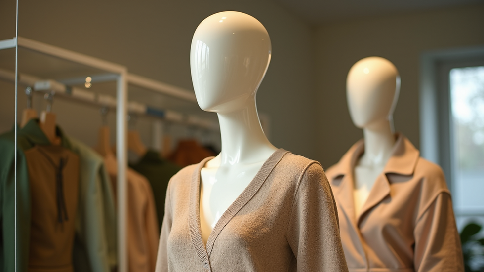 Eye-level view of a mannequin wearing an eco-friendly outfit