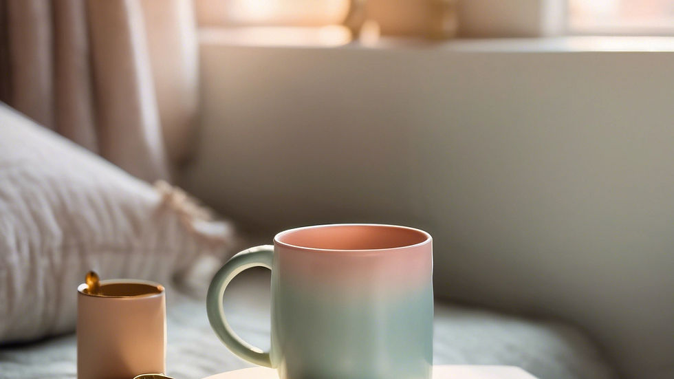 Ceramic mug with lid and spoon from Amazon under ₹799 on a cozy morning table