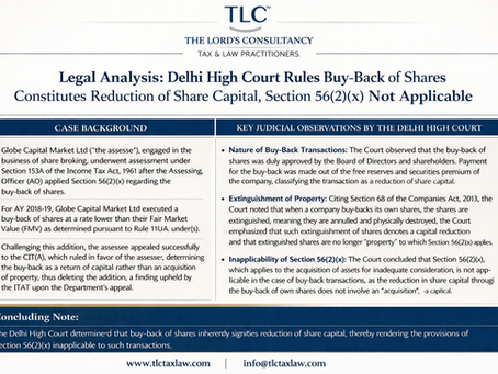 Delhi High Court ruling that buy-back of own shares is reduction of share capital and section 56(2)(x) is not applicable.