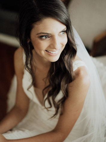 Bridal preparation with natural glam wedding makeup