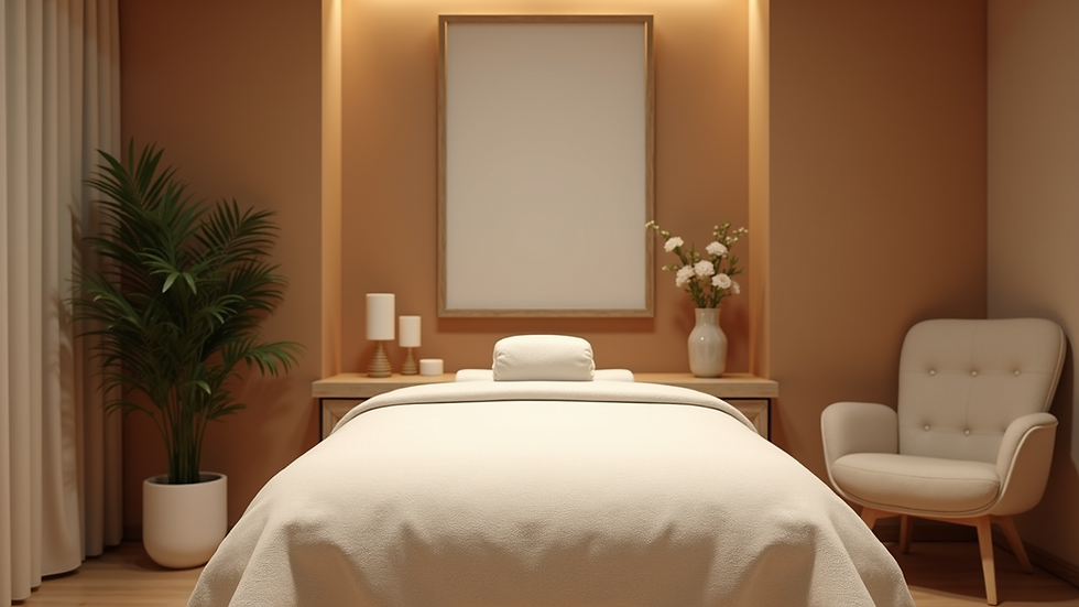 Wide angle view of a peaceful massage therapy room