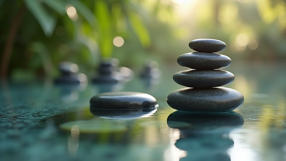Close-up view of massage stones arranged in a calming setting