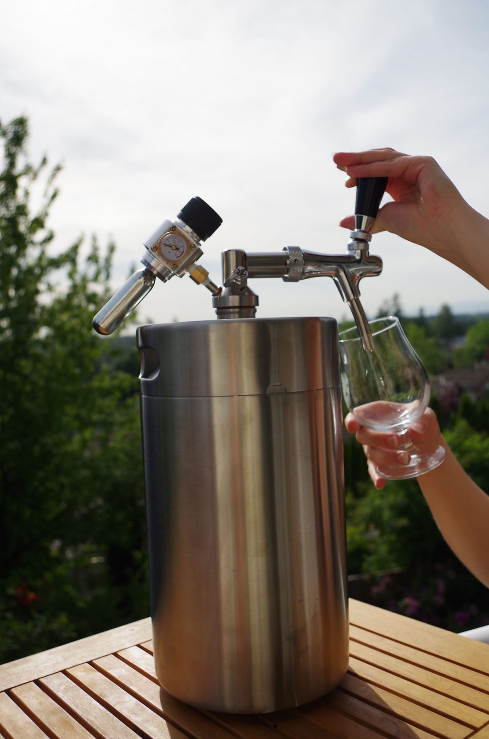 Thumbnail: 1 gallon (128oz) Stainless Steel mini-keg with tap and CO2 pressure regulator.