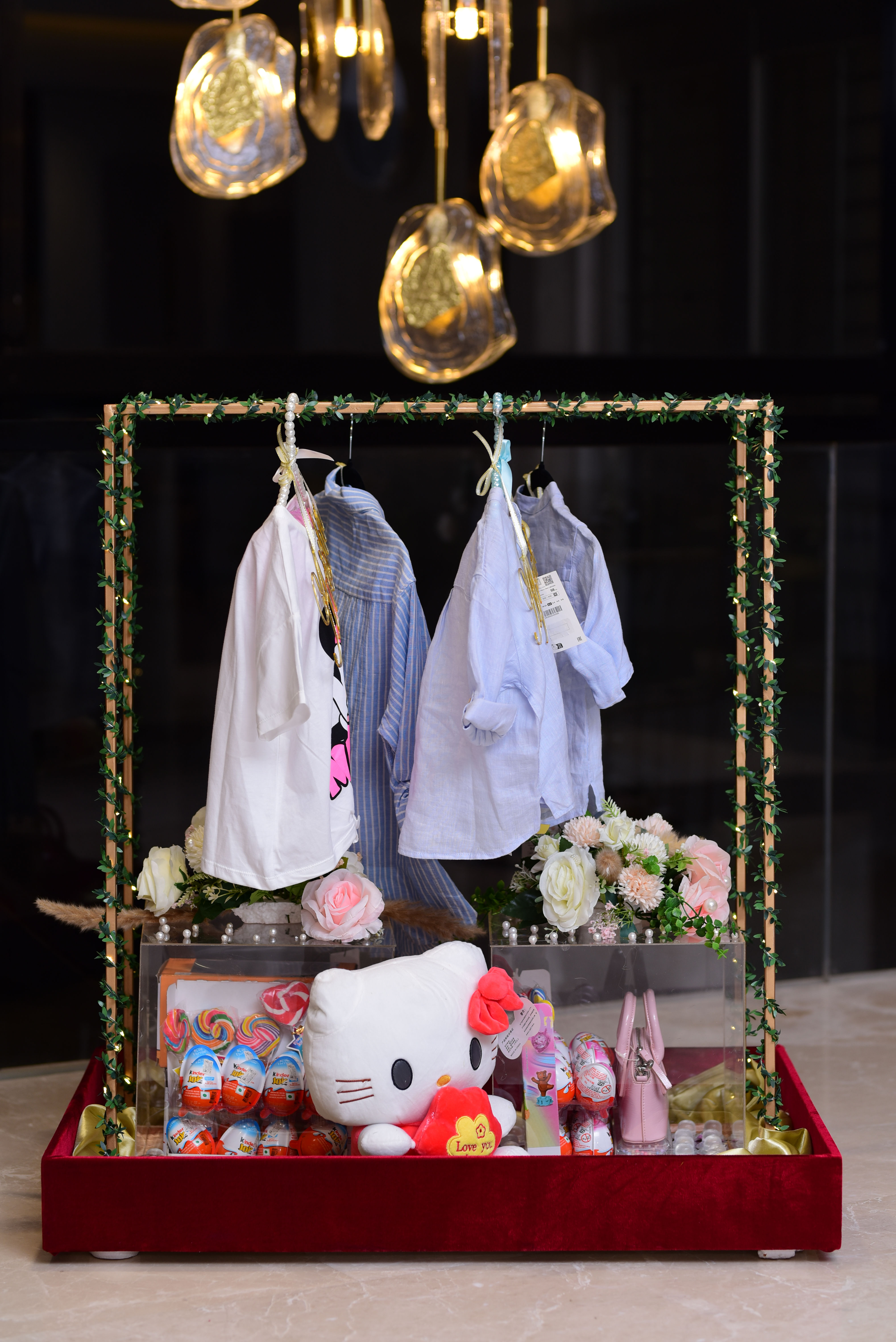 Wooden crate with stand and chocolates