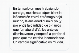 Captura de testimonio de cliente satisfecha con resultados rápidos tras protocolo naturopático