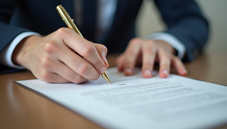 Close-up of hands signing a legal agreement