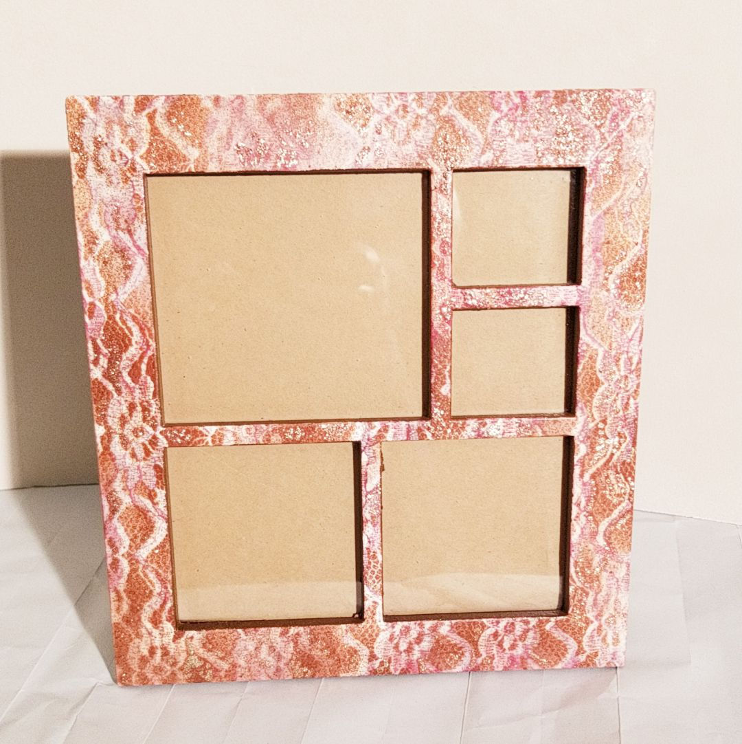 Glistening Lace Collage frame Cranberry/ tan with Gold sparkle