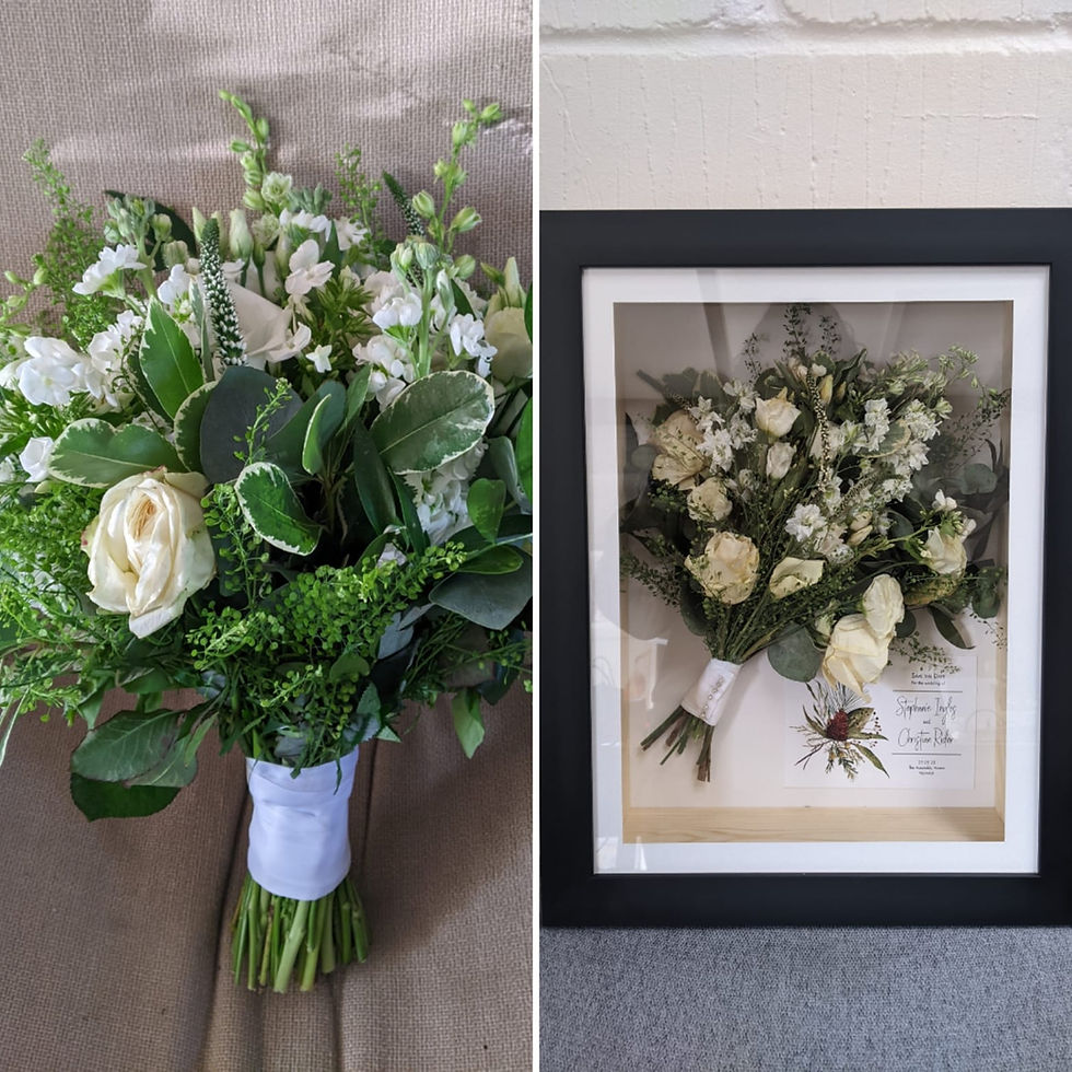 Colour preserved wedding bouquet. flower preservation. framed flowers