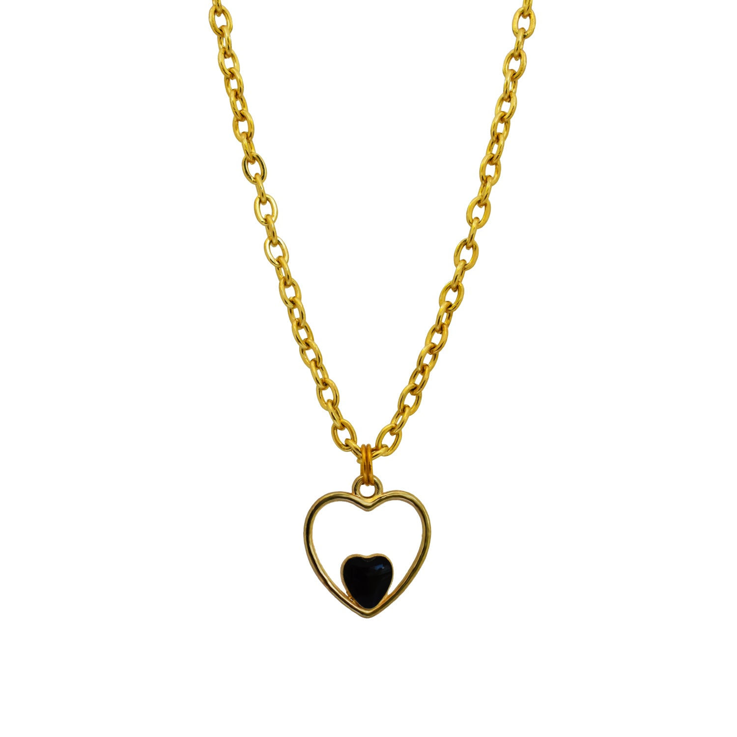 Black heart enamel pendant necklace on 18 inch gold plated chain | by Ifemi Jewe