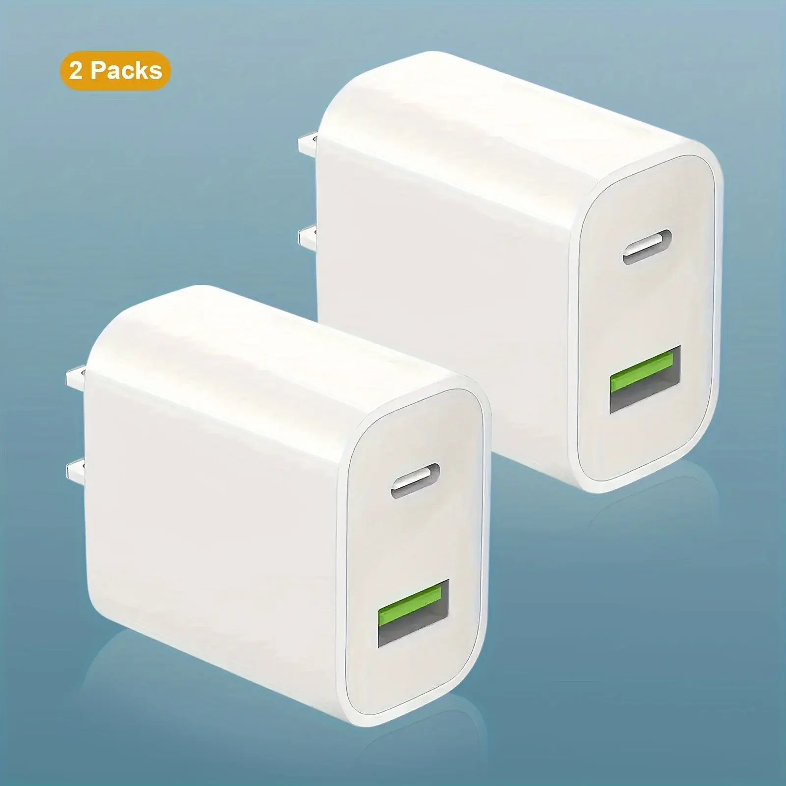 2-Pack High-Speed USB C Charger Block - Dual Port Power Delivery Adapter With