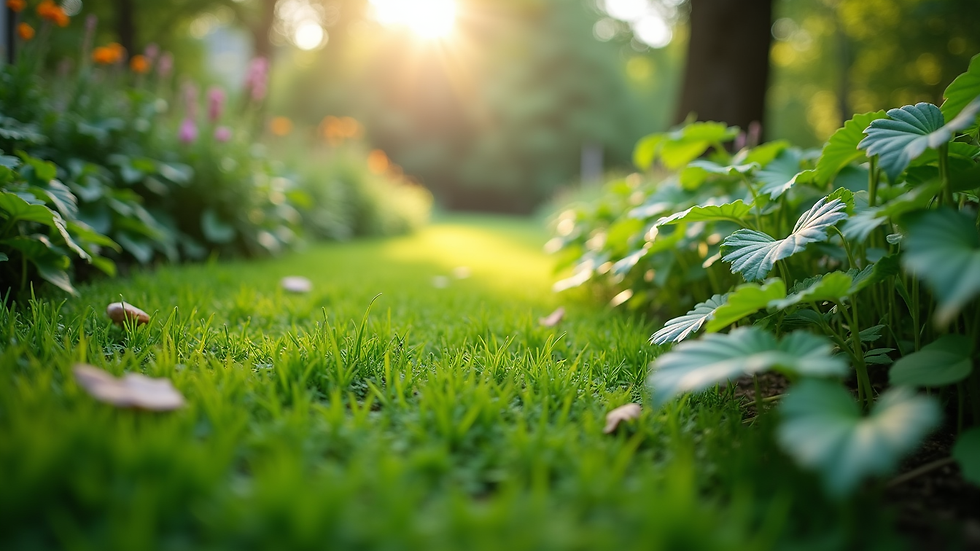 Eye-level view of a lush green garden with a variety of plants
