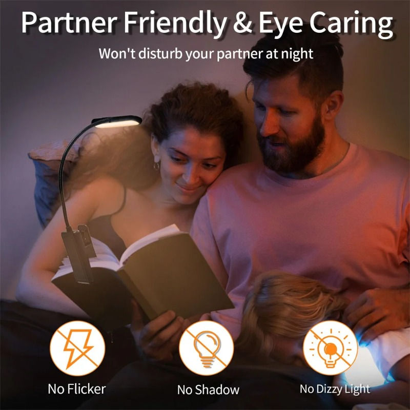 Miniatura: LED Book Light Reading Light Eye Caring Clip-on USB Rechargeable Dimmable Light 