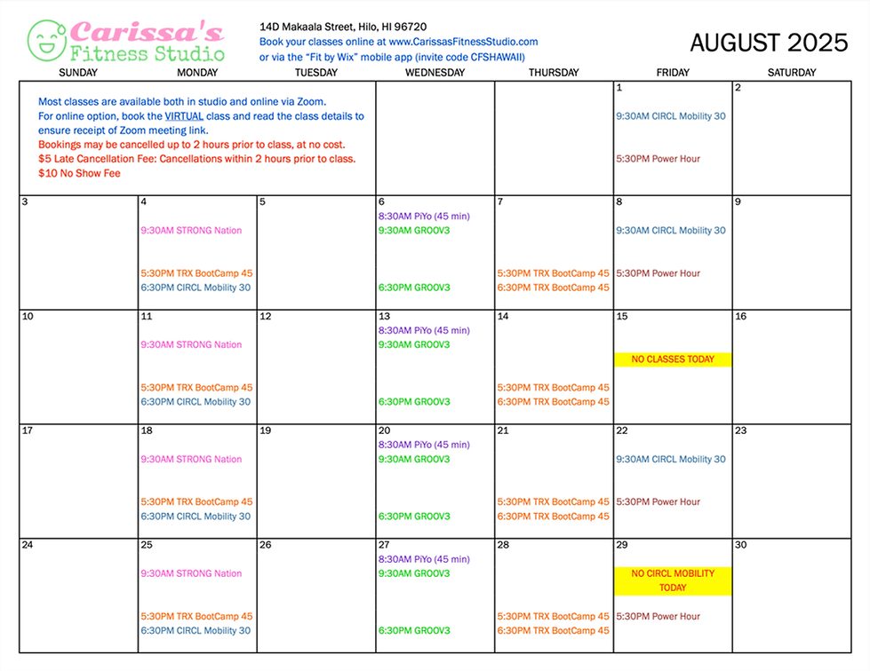 Carissa's Fitness Studio - August 2025