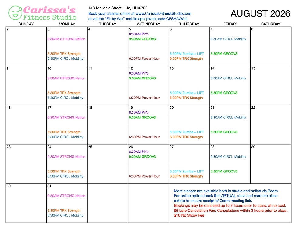 Carissa's Fitness Studio - August 2026