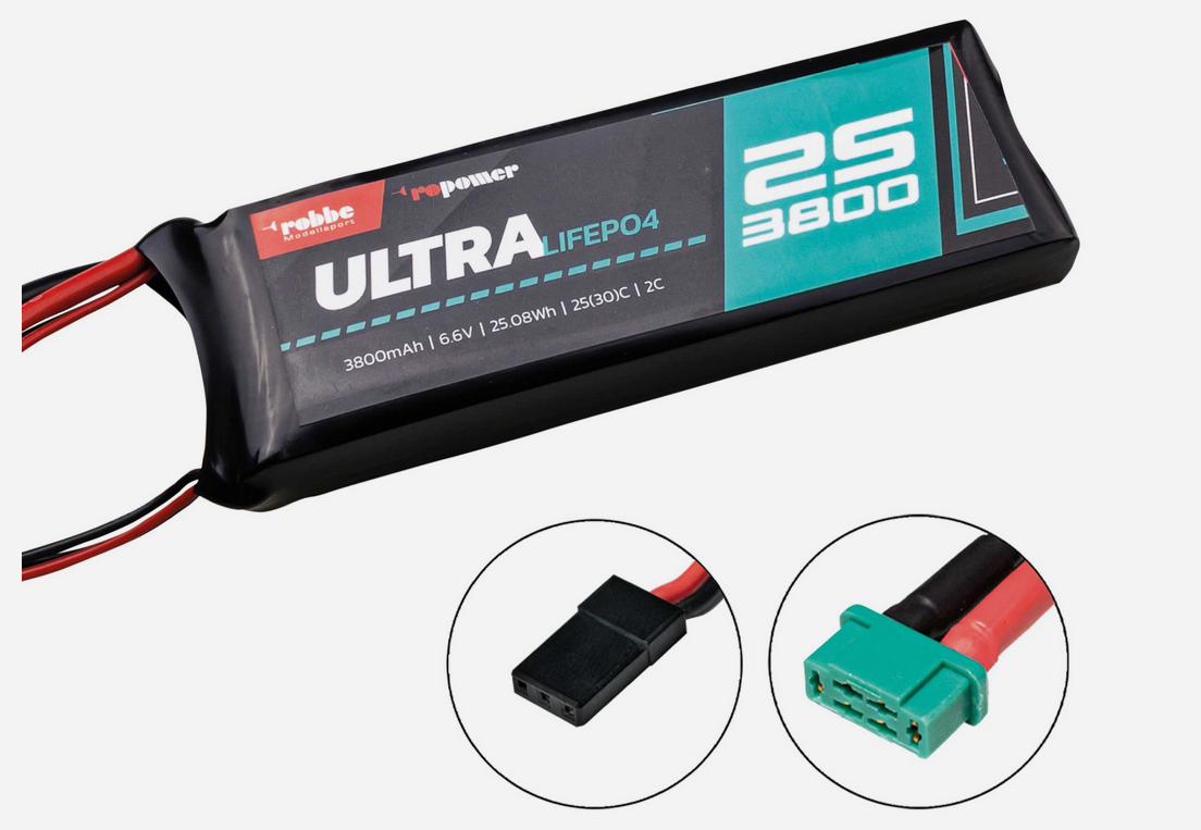 Robbe Modellsport RO-POWER ULTRA LIFEPO4 3800MAH 6,6V 25(30)C Connecteur 2S LIFEPO4 batterie MPX/JR/XH