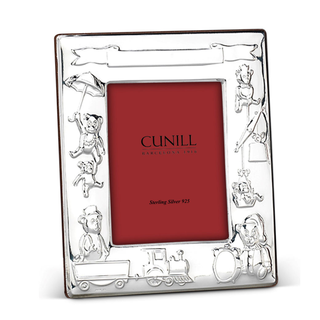 Cunill - Teddy Train Sterling Silver 3x5 Birth Record Frame