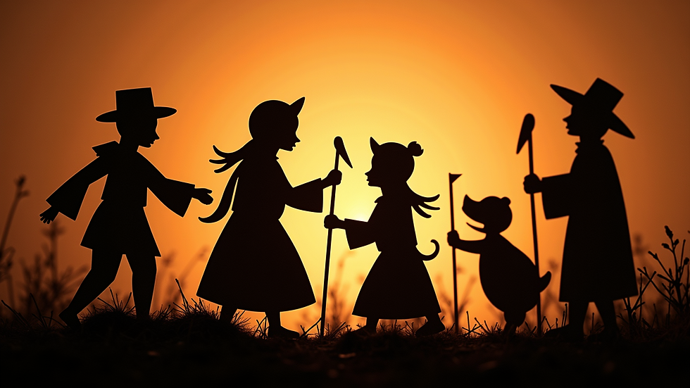 Close-up view of traditional Turkish shadow puppetry figures