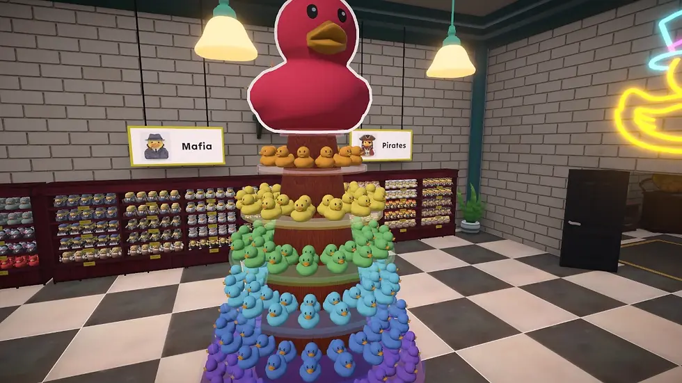 Completed tower of rainbow ducks in Sort Them Ducks