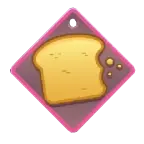 Doggy Don't Care badge showing some toast with bites out of it