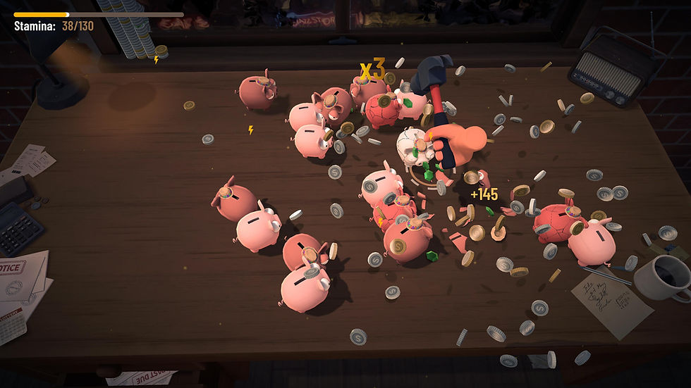 Smashing piggy banks in Bills Must Be Paid